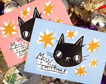 Six cat Christmas Holiday cards