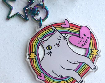 Cute and Queer cat keychain