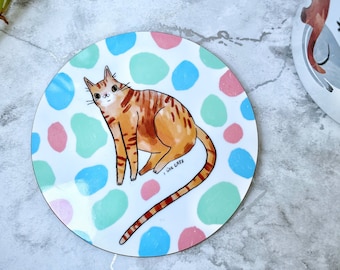 Ginger cat drinks coaster - Ginger cat gift, ginger cat art, drinks coaster