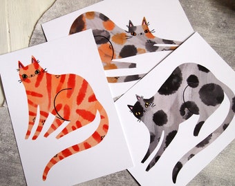 Set of three A5 cat art prints