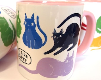 Rainbow Cats Mug, I like cats mug, rainbow cats, cat mug, housewarming gift, coffee mug, pride
