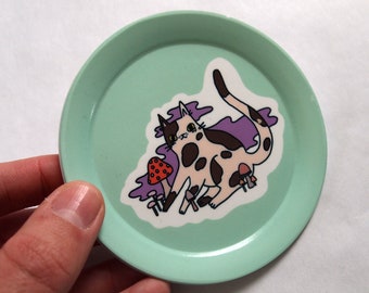 Mushroom cat illustrated jewellery trinket dish