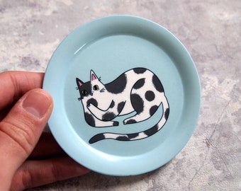 Black and white cat jewellery trinket dish