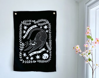 Cat art wall hanging, screen printed cat art wall hanging, cotton wall hanging