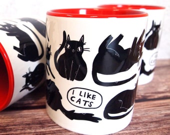 Black Cats Mug, I like cats mug, black cats, cat mug, housewarming gift, coffee mug