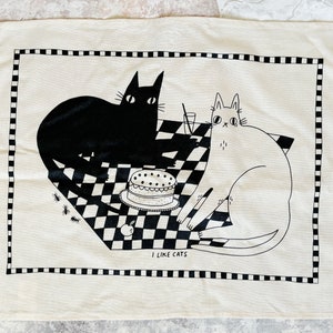 Picnic Cats Cotton Screen Printed Tea Towel - Cat tea towel, cat homewares, cat housewarming