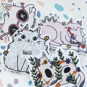 Four vinyl cat stickers image 1