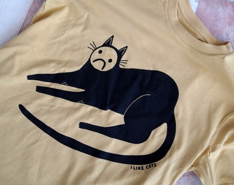 Sad Cat yellow screen printed tee