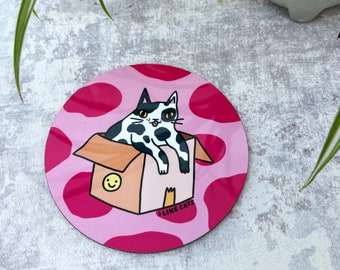 Cat in a box drinks coaster, Funny drinks coaster, cat coaster