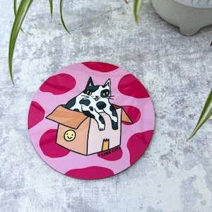 Cat in a box drinks coaster, Funny drinks coaster, cat coaster image 1