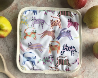 Colourful Cats pot holder, hot pot rest, oven glove