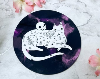 Tattoo cat drinks coaster - Tattoo cat, cat art, drinks coaster, tattoo gift