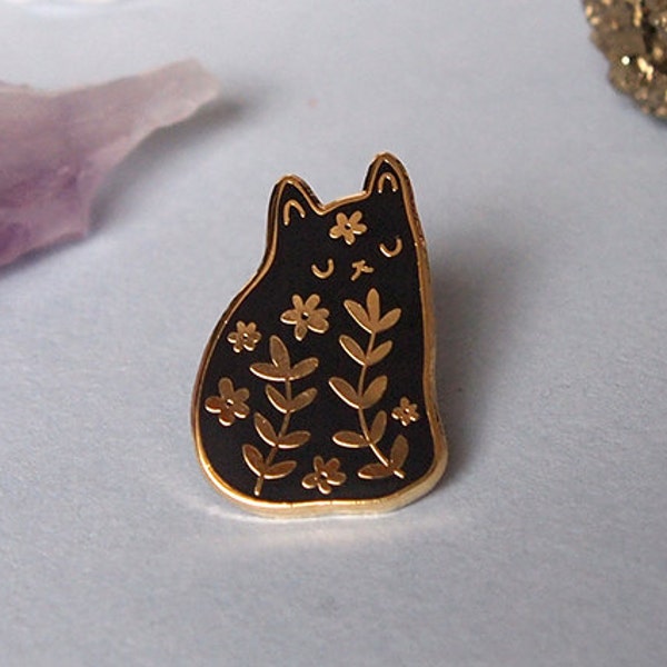 Insignia de alfiler de esmalte floral de gato