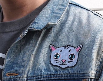 Kitten face embroidered iron-on patch