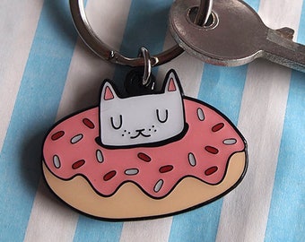 Donut Kitty enamel Keyring - I like cats - Keyring - Cat kering - Enamel keyring - donut - doughnut - Cats - Cat gift - Keychain - enamel