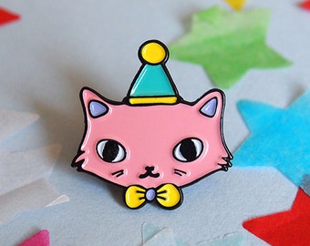 Pink Party Cat enamel lapel pin - Cat pin - Enamel pin - Enamel cat pin - I like cats - Cat lapel pin - Cat jewellery - Cat gifts - Cats