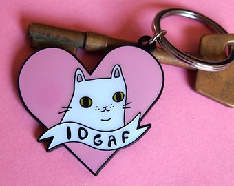 Enamel IDGAF Cat Keyring - I like cats - Keyring - Cat kering - Enamel keyring - Cats - Cat gift - Keychain - Cat illustration - e