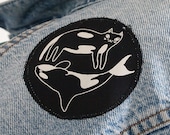 Orca kat naai patch - Sew op patch - scherm gedrukte patch - ik katten - katten - WCA - het Cetacean Wereldbond - liefdadigheid Patch