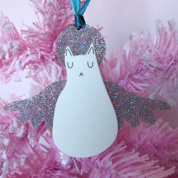 Silver Angel Cat Christmas Tree Decoration - Christmas Decoration - Angel cat - I like cats - Tree ornament - Christmas ornament - Angel