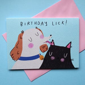 Carte d'anniversaire pour chat et chien, « Anniversaire à lécher !