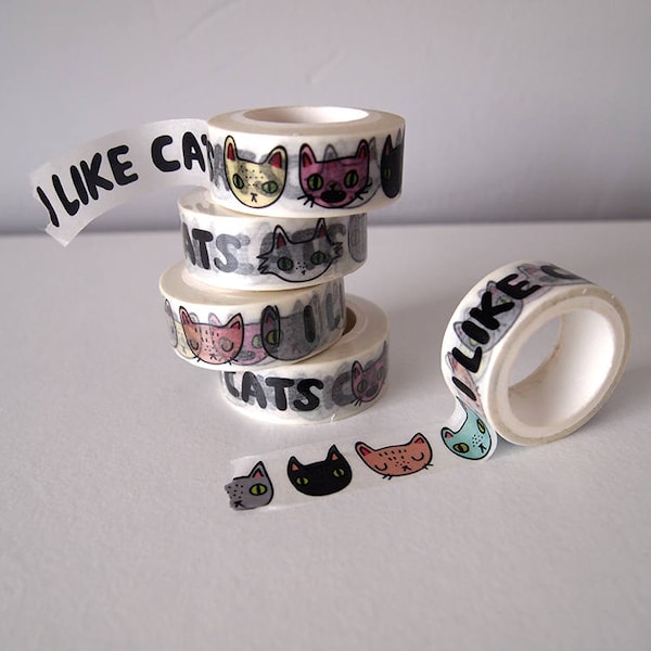 Cat Washi Tape - I like Cats - Washi Tape - Cats - Cat stationery - Cat tape - tape - scrapbooking - Cat illustration - Cat gifts - cute