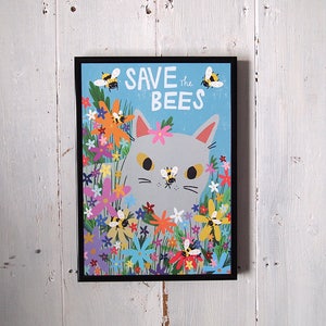 Save The Bees cat art print image 1