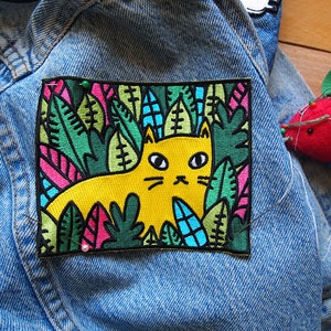 Jungle Cat Sew-on Patch I like Cats Embroidered patch sew on patch Cats Cat accessories Jungle cat Jungle embroidery image 1