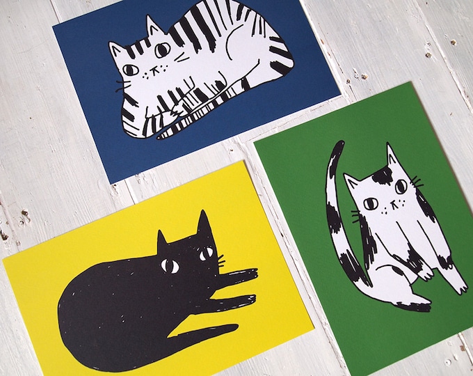 Set Of Three Colour Pop Cat Prints Art Collectibles Prints Jesuskidsng Org