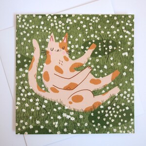 Katze mit Gänseblümchen quadratische Glückwunschkarte, Gänseblümchen, Katzenkarte, Katzengeburtstagskarte