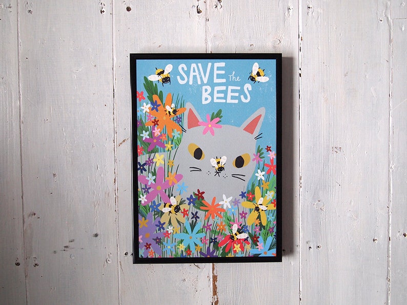 Save The Bees cat art print image 1