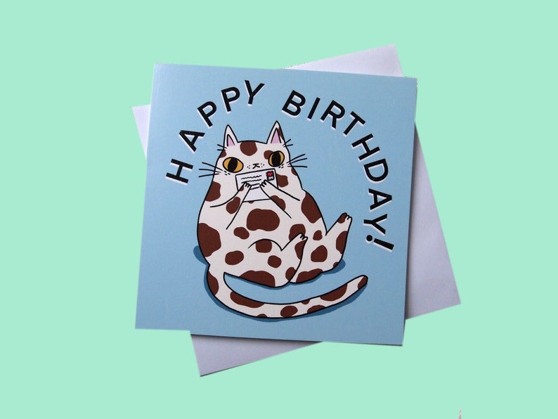 Splodge cat Happy Birthday greetings card, blank inside birthday card image 1