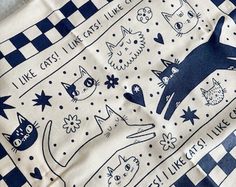 I Like Cats cotton tea towel, dish towel