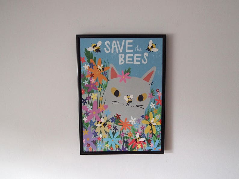 Save The Bees cat art print image 8