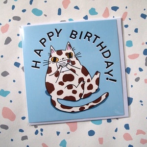 Splodge cat Happy Birthday greetings card, blank inside birthday card image 9