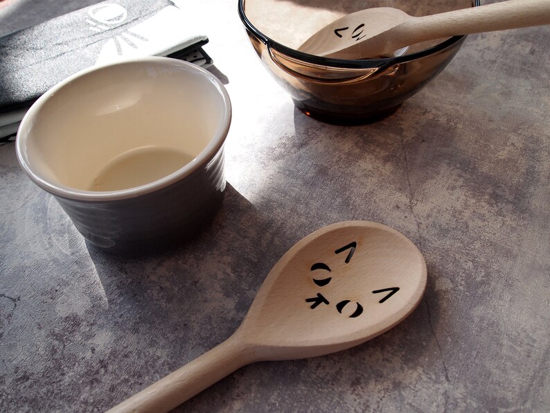 Cat face wooden spoon, cute kitchen utensil image 6