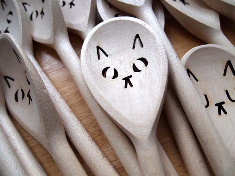 Cat face wooden spoon, cute kitchen utensil image 9