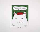 Cat Christmas Card - Googly eye Cat Card - White Cat - Christmas Card - Xmas - Holiday card - Happy holidays - Merry Christmas - I like cats