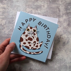 Splodge cat Happy Birthday greetings card, blank inside birthday card image 4