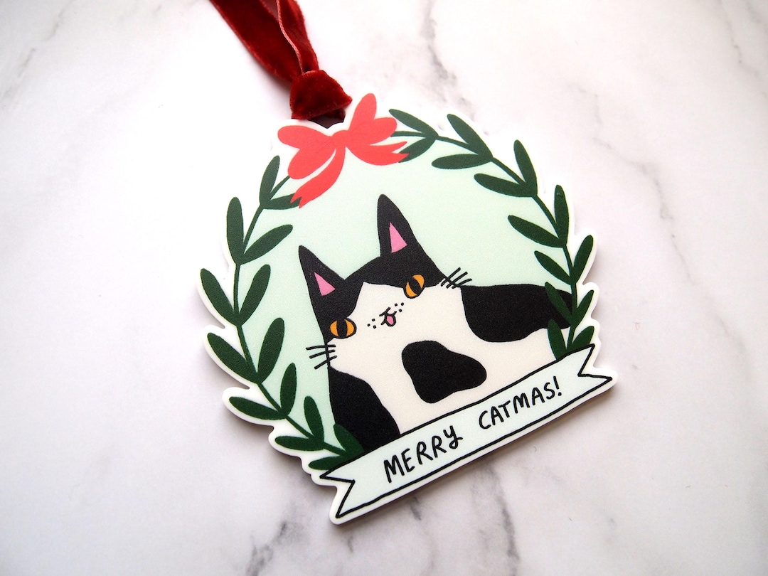 Black and White Cat Christmas Decoration, Cat Tree Ornament, Christmas ...