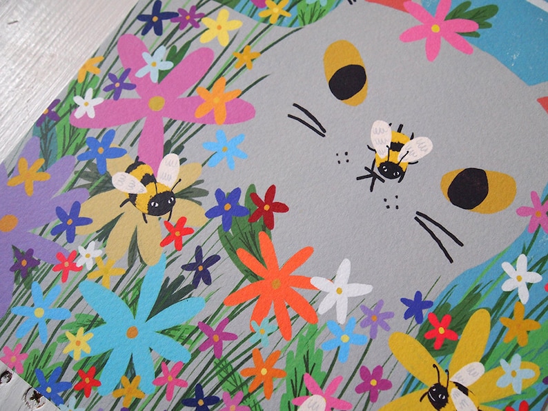 Save The Bees cat art print image 2