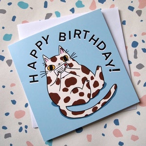 Splodge cat Happy Birthday greetings card, blank inside birthday card image 7