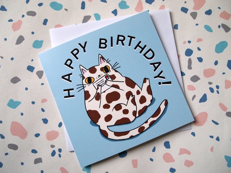 Splodge cat Happy Birthday greetings card, blank inside birthday card image 7