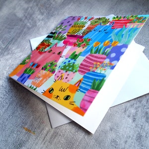 Cats and flowers square greetings card 画像 7