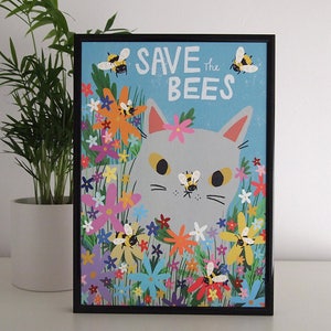 Save The Bees cat art print image 5