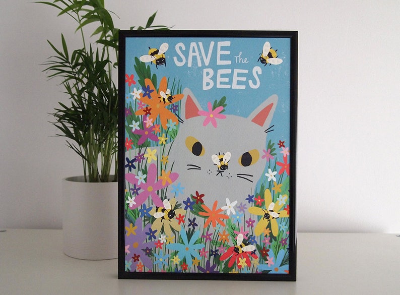 Save The Bees cat art print image 5