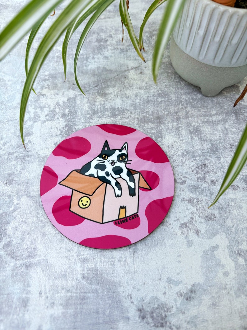 Cat in a box drinks coaster, Funny drinks coaster, cat coaster image 1