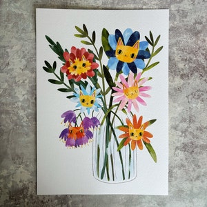 Flower cats art print, A4 print, cats and flowers image 6