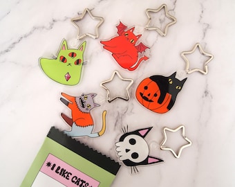 Llavero misterioso de Halloween en bolsa sorpresa, bolsa sorpresa de gatos espeluznantes, bolsa misteriosa, caja sorpresa, gatos, llavero, dije para bolsa