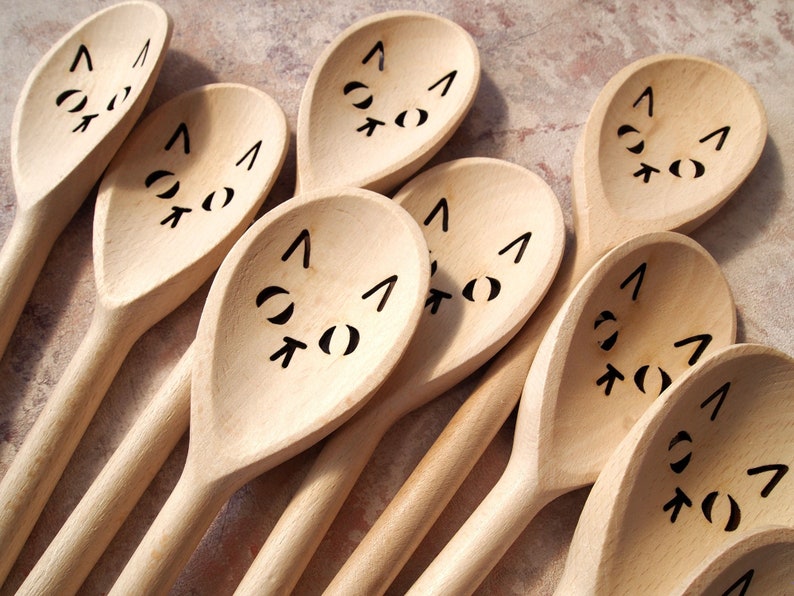 Cat face wooden spoon, cute kitchen utensil image 1