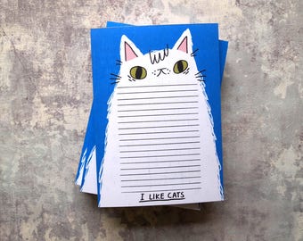 A6 Cat notepad, illustrated notepad, I like cats, White cat, A6 planner, Shopping List, Journal, Scrapbooking
